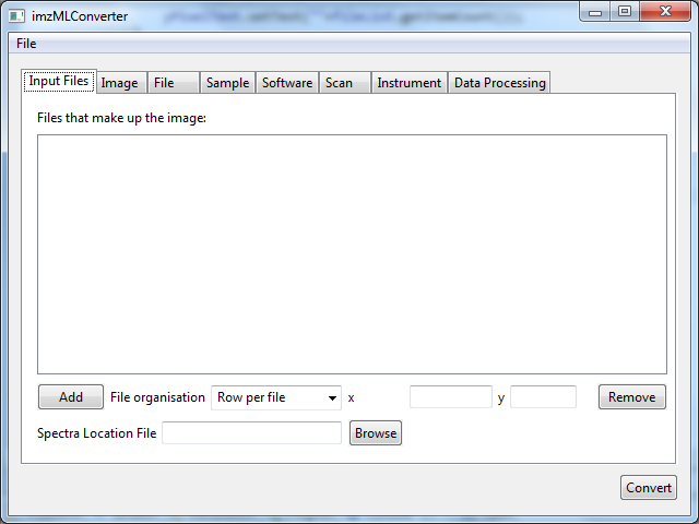 Graphical user interface for imzMLConverter